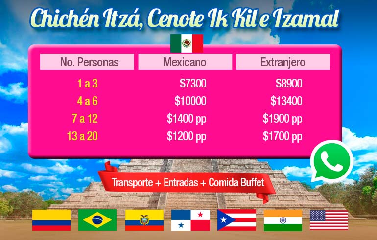 Tour Privado Chichén Itzá, cenote Ik kil e Izamal con Tour Sin Límites